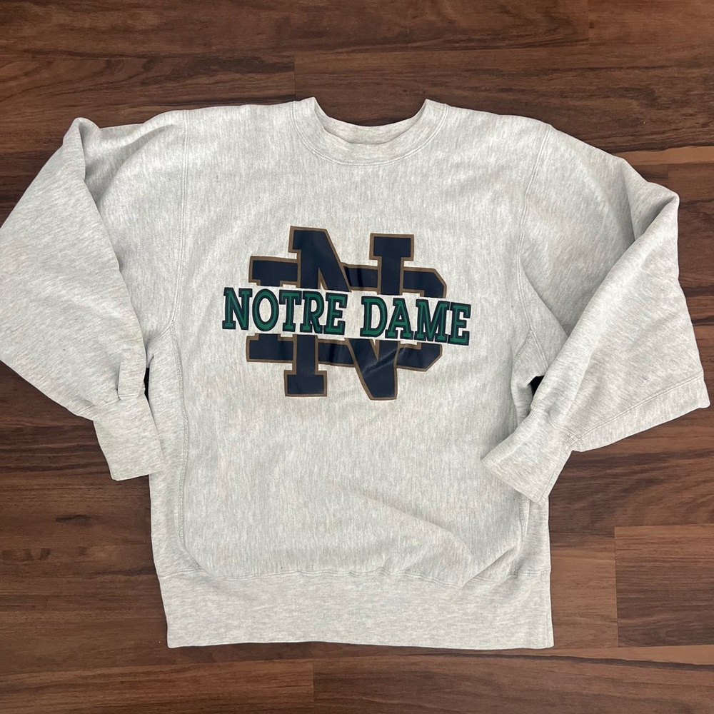 Vtg 90s Notre Dame Champion Reverse Weave Crewneck